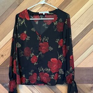 cupcakes & cashmere Black and Red Floral Blouse